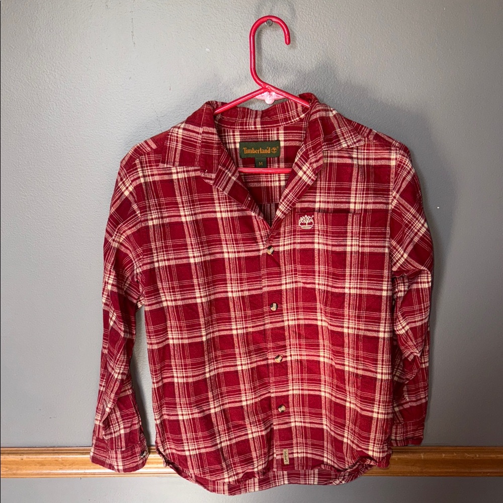 Timberland Men's Red and White Checkered Shirt